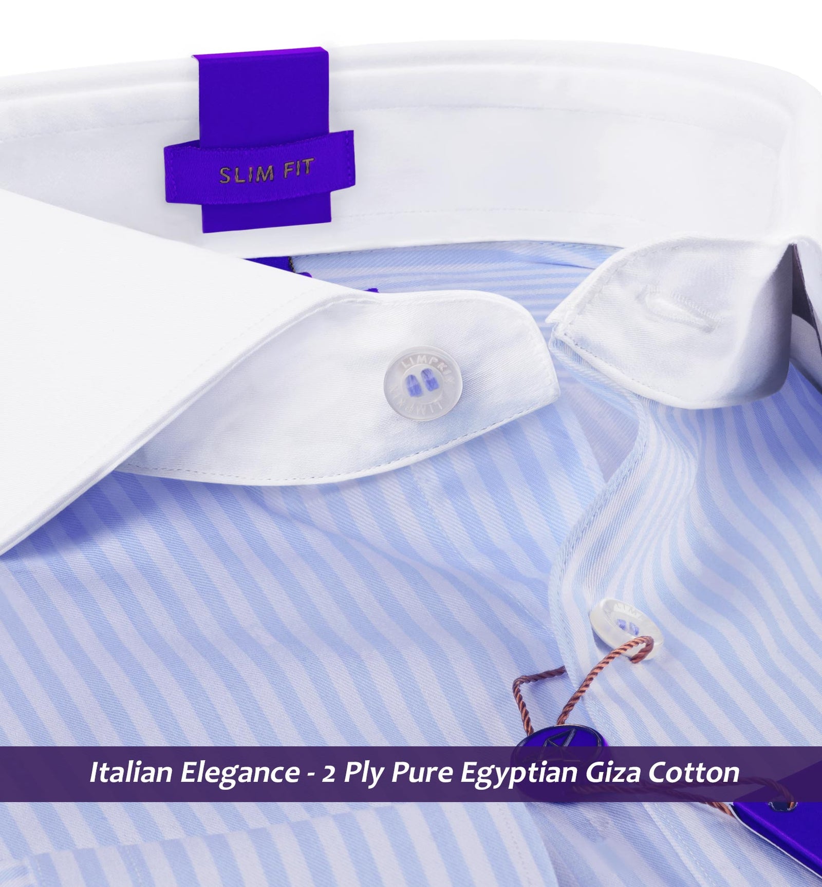 Romania- Azure Blue & White Stripe- White Collar