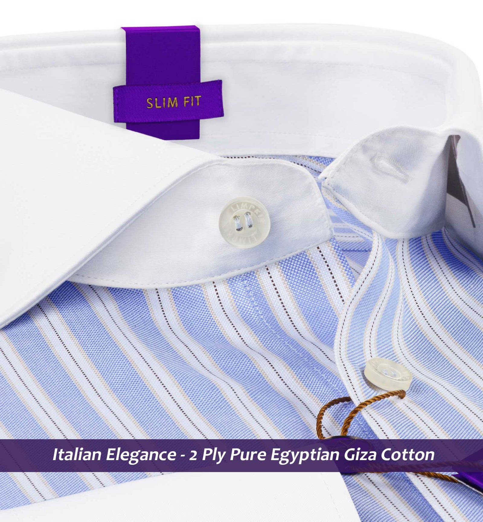 Coronado- Azure Blue & Navy Stripe- White Collar