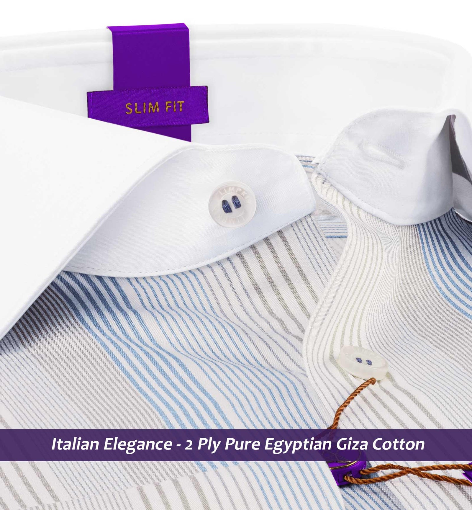 Estonia- Cerulean Blue & Beige Stripe- White Collar