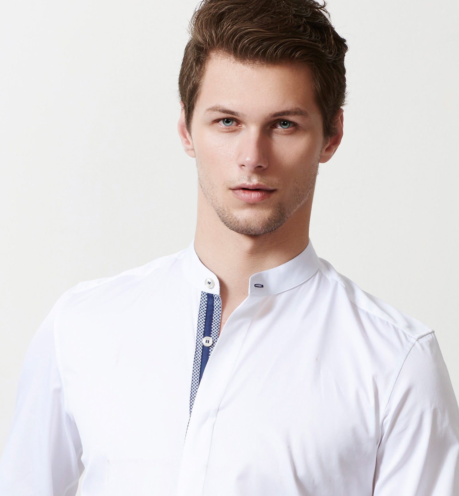 Vatican- Pristine Pure White with Print- Mandarin Collar