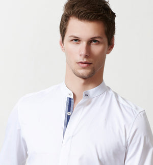 Vatican- Pristine Pure White with Print- Mandarin Collar