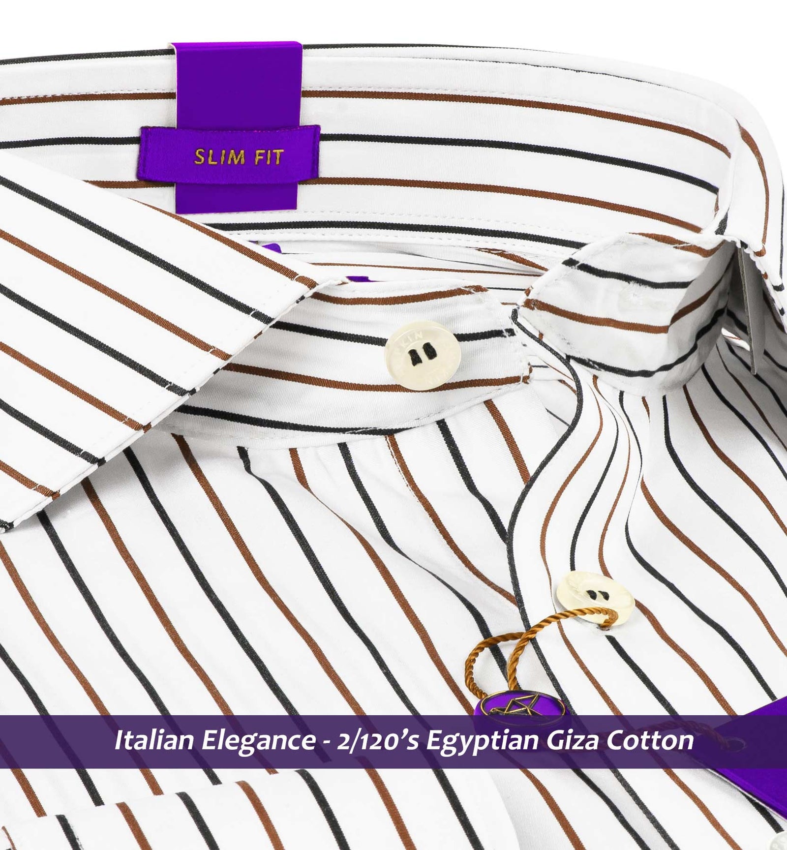 Houston- Navy & Light Brown Stripe- 2/120 Egyptian Giza Cotton