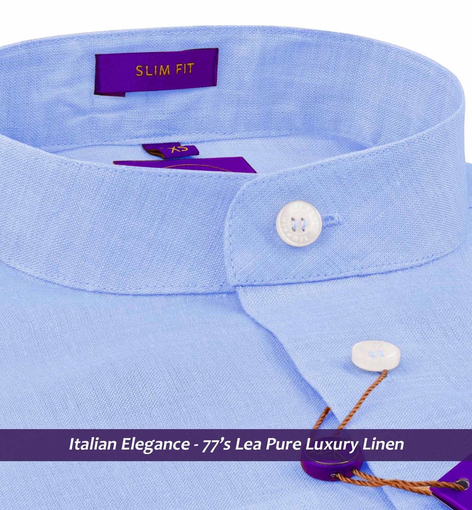 Amalfi- Azure Blue Linen- Mandarin Collar- 77's Lea Pure Luxury Linen