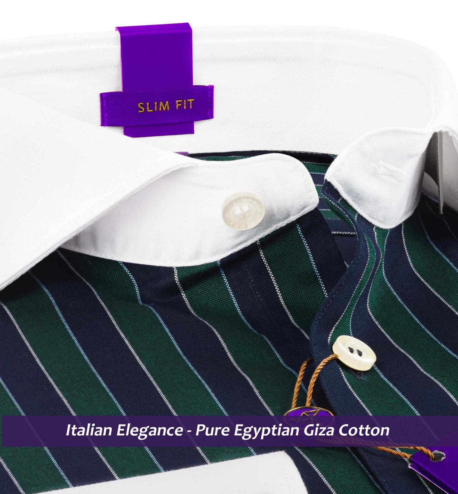 Oregon- Pine Green & Navy Stripe- White Collar