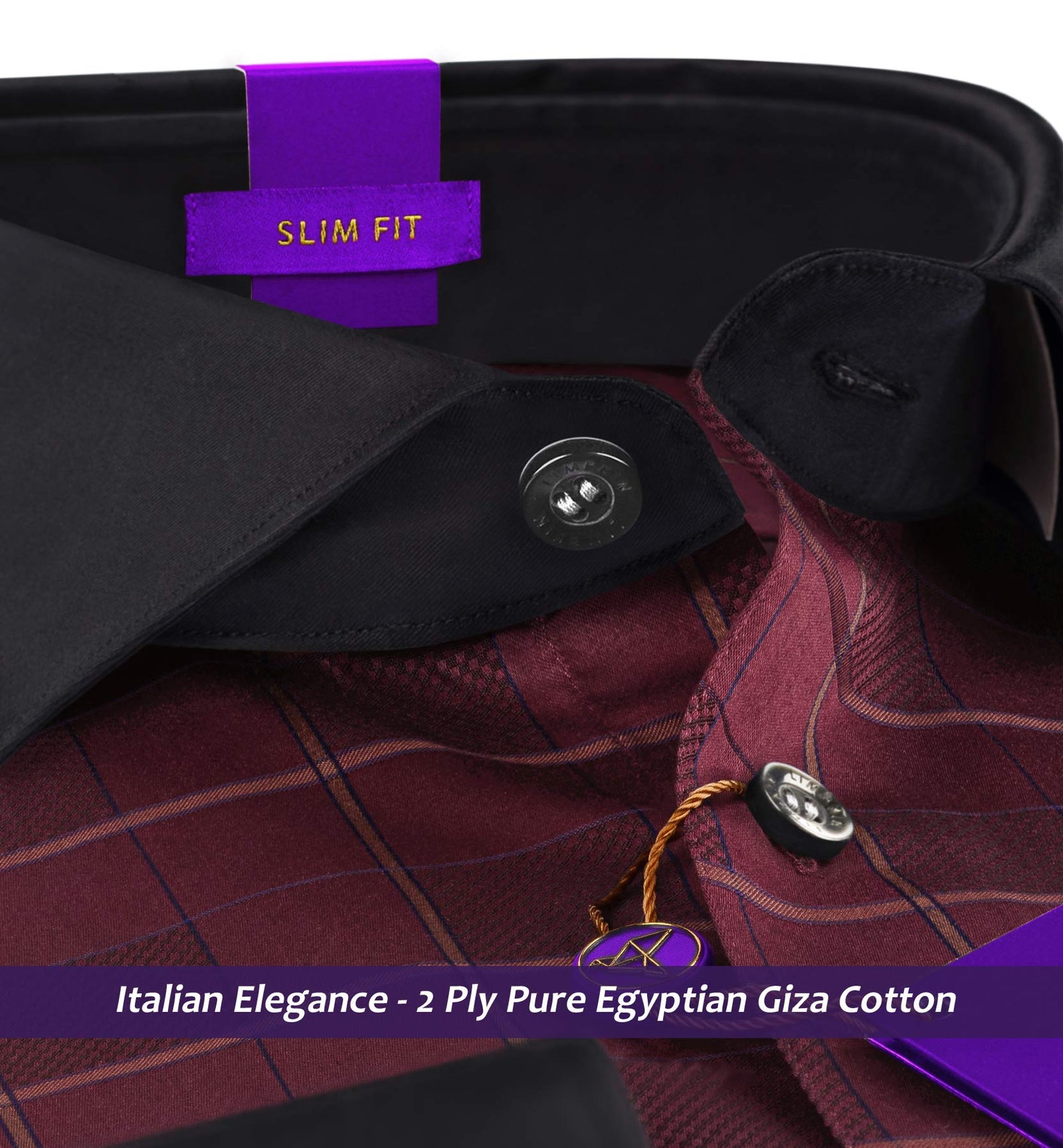 Portugal- Burgundy & Olive Check- Black Collar