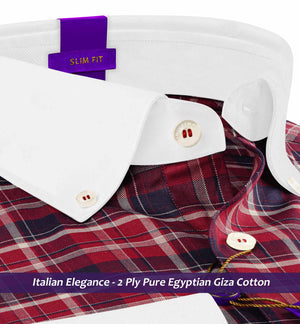 Nostrand- Navy & Burgundy Check- White Button Down Collar