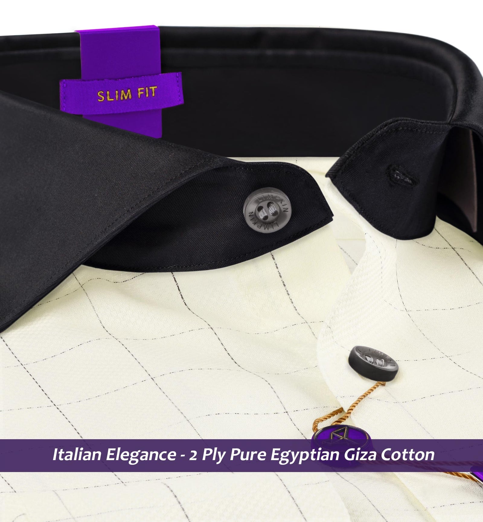 Furano- Ivory Cream & Grey Check- Black Collar