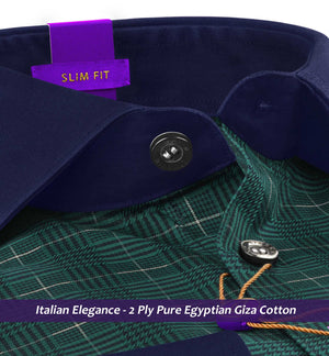 Maribo- Seaweed Green & Beige Check- Navy Collar