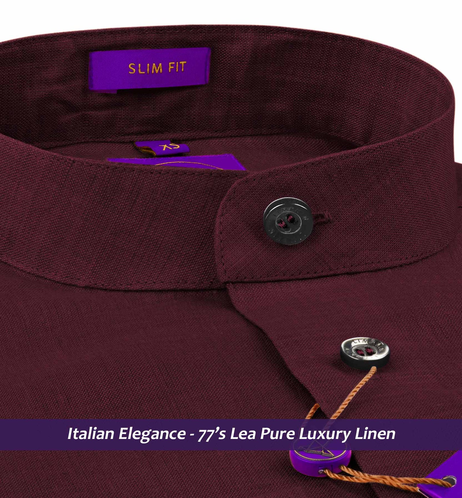 Sonet- Burgundy Solid Linen- Mandarin Collar