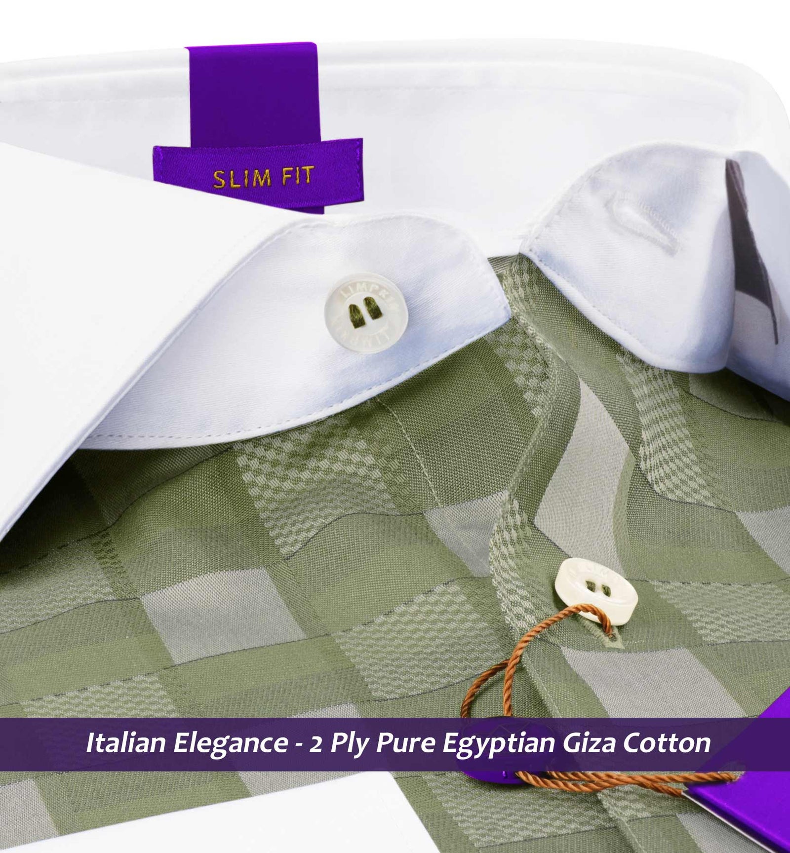 Legnano- Moss Green & Beige Check- White Collar