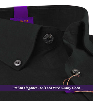 Frontera- Ebony Black Solid Linen- Button Down