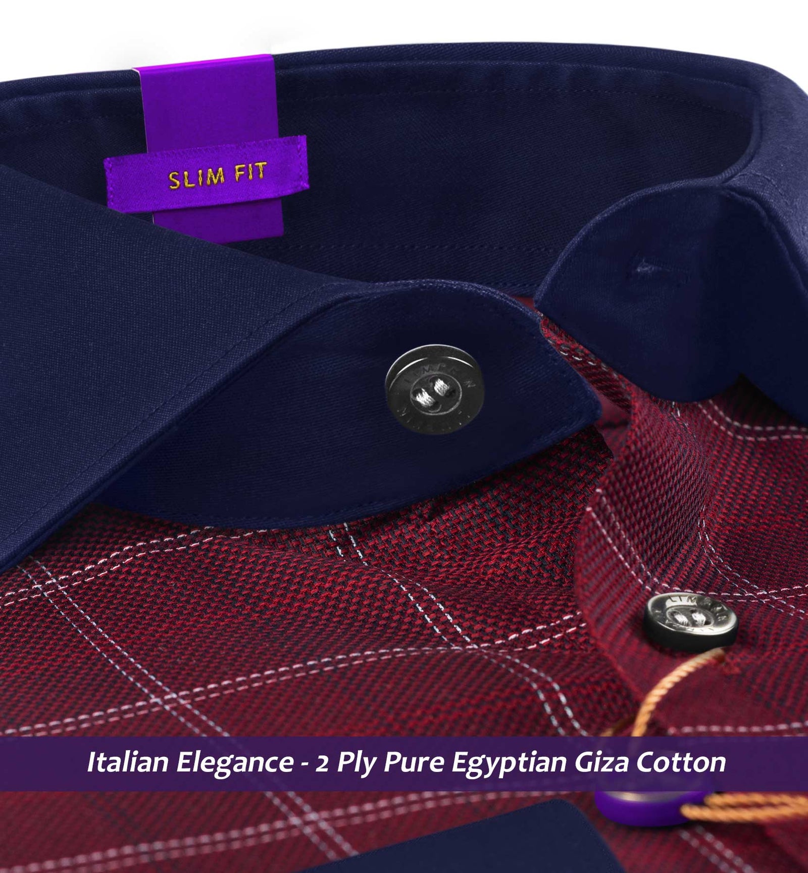 Lancaster- Burgundy & White Check- Navy Collar