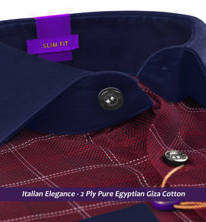Lancaster- Burgundy & White Check- Navy Collar