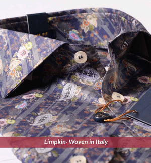 Portofino- Navy & Lilac Paisley Print