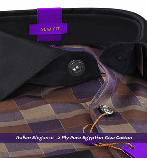 Maribo- Navy & Caramel Brown Check- Black Collar