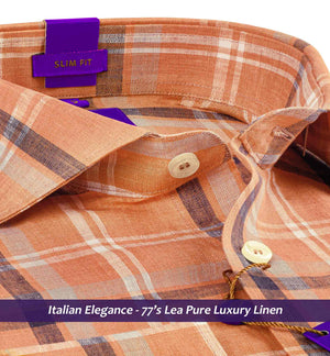 Faliraki- Cantaloupe Orange Check Linen