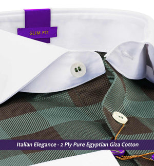 Palermo- Emerald Green & Brown Check- White Collar