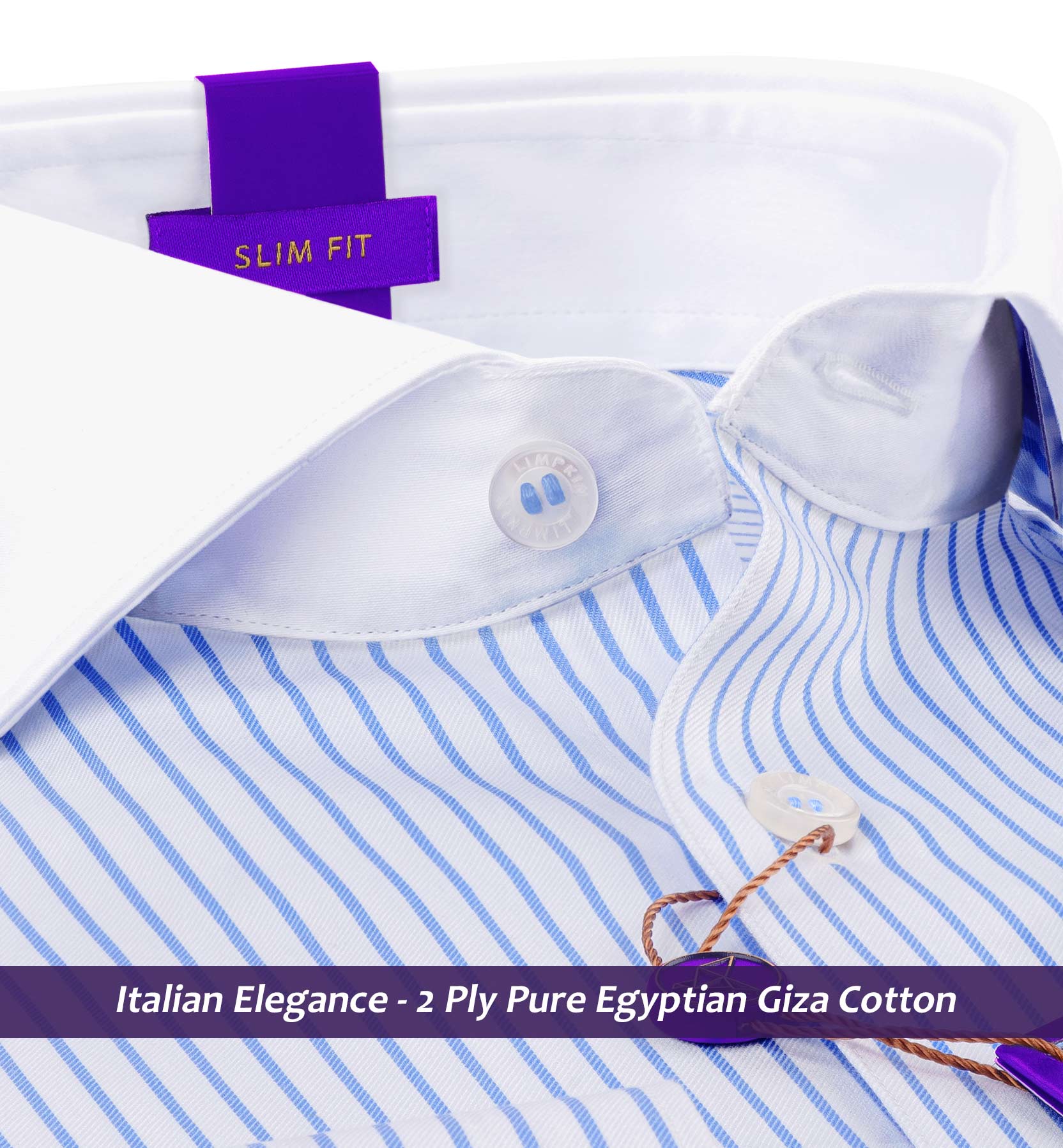 Cyprus- Azure Blue & White Stripe- White Collar