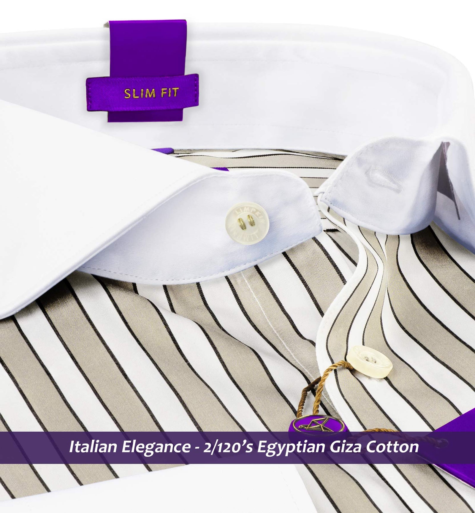 Fribourg- Beige & Mocha Brown Stripe- White Collar