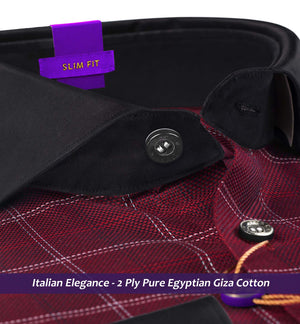 Albania- Burgundy & White Check- Black Collar