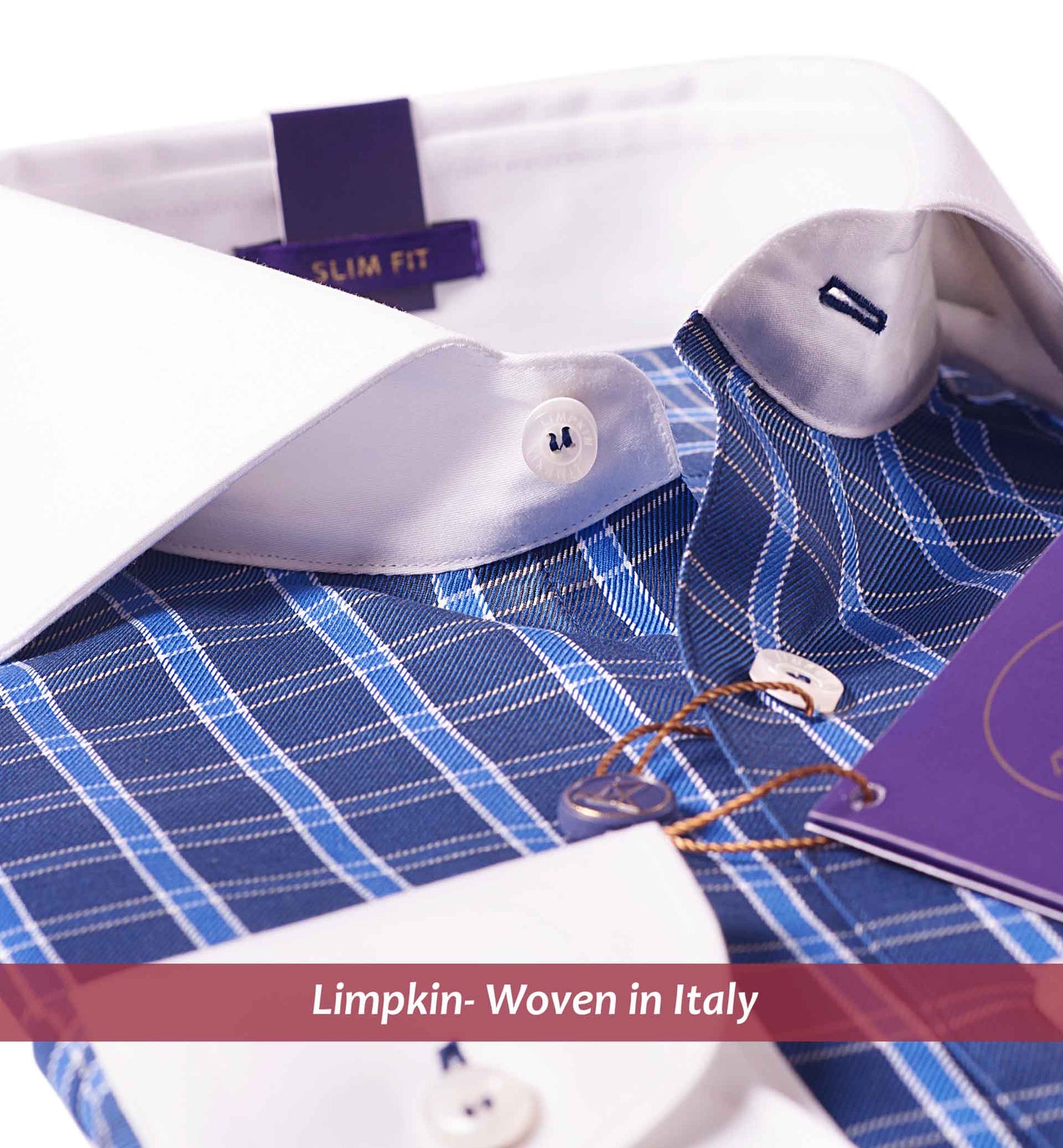 Seville - Navy & Azure Blue Check- White Collar