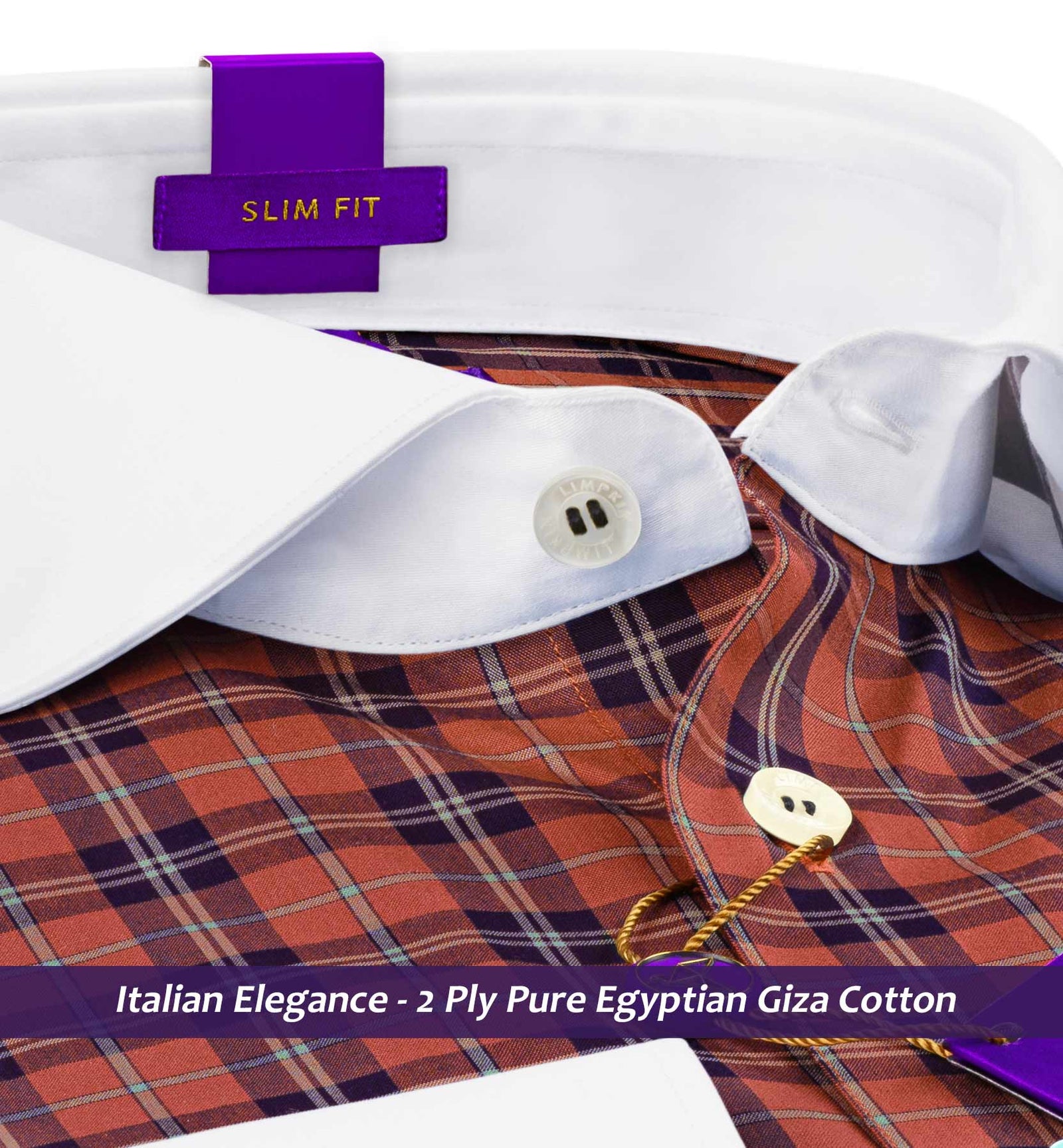 Orsha- Bronze Orange & Navy Check- White Collar