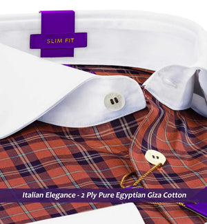 Orsha- Bronze Orange & Navy Check- White Collar