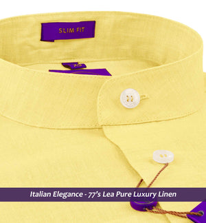 Coronado- Daffodil Yellow Solid Linen- Mandarin Collar