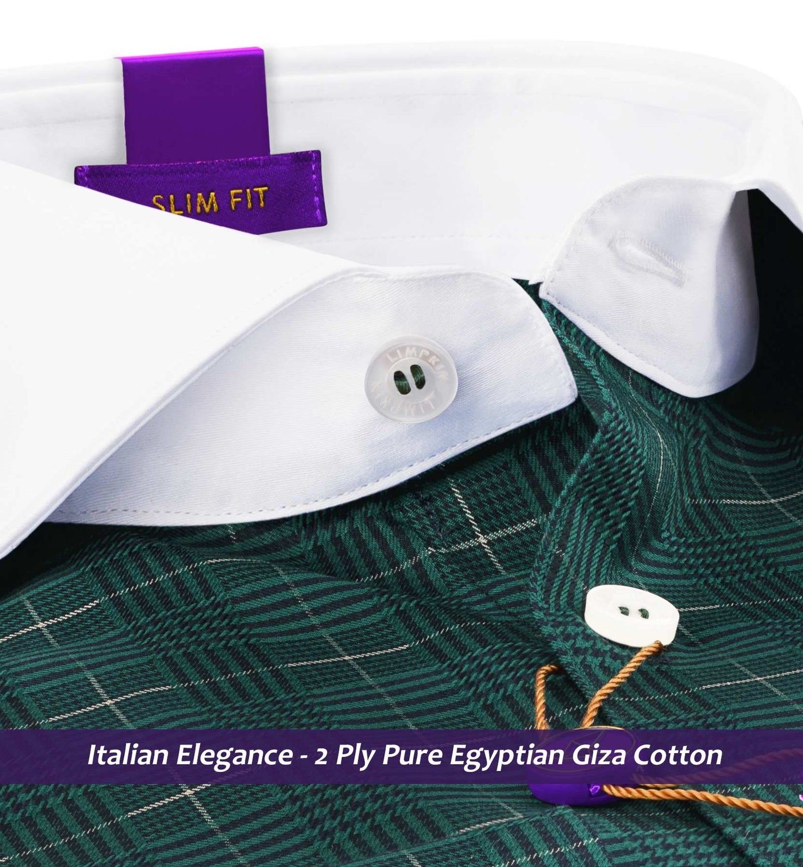 Brantford- Seawood Green & Beige Check- White Collar