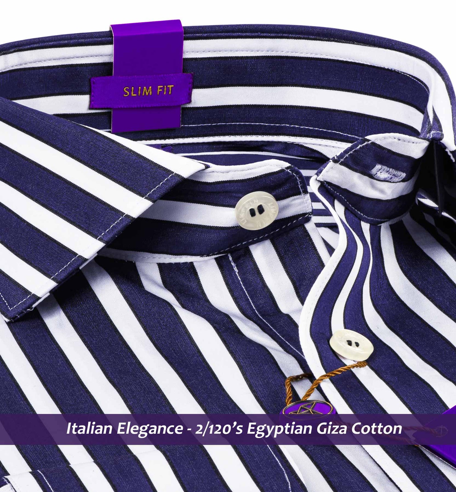Manhattan- Navy & White Stripe- 2/120 Egyptian Giza Cotton