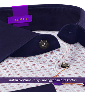 Tripoli- Cerulean Blue & Brown Print- Navy Collar