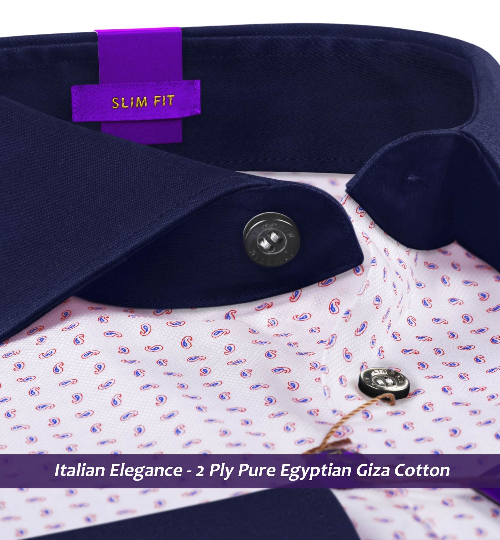 Preston- Blue & Red Paisley Print- Navy Collar