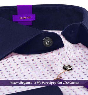 Preston- Blue & Red Paisley Print- Navy Collar