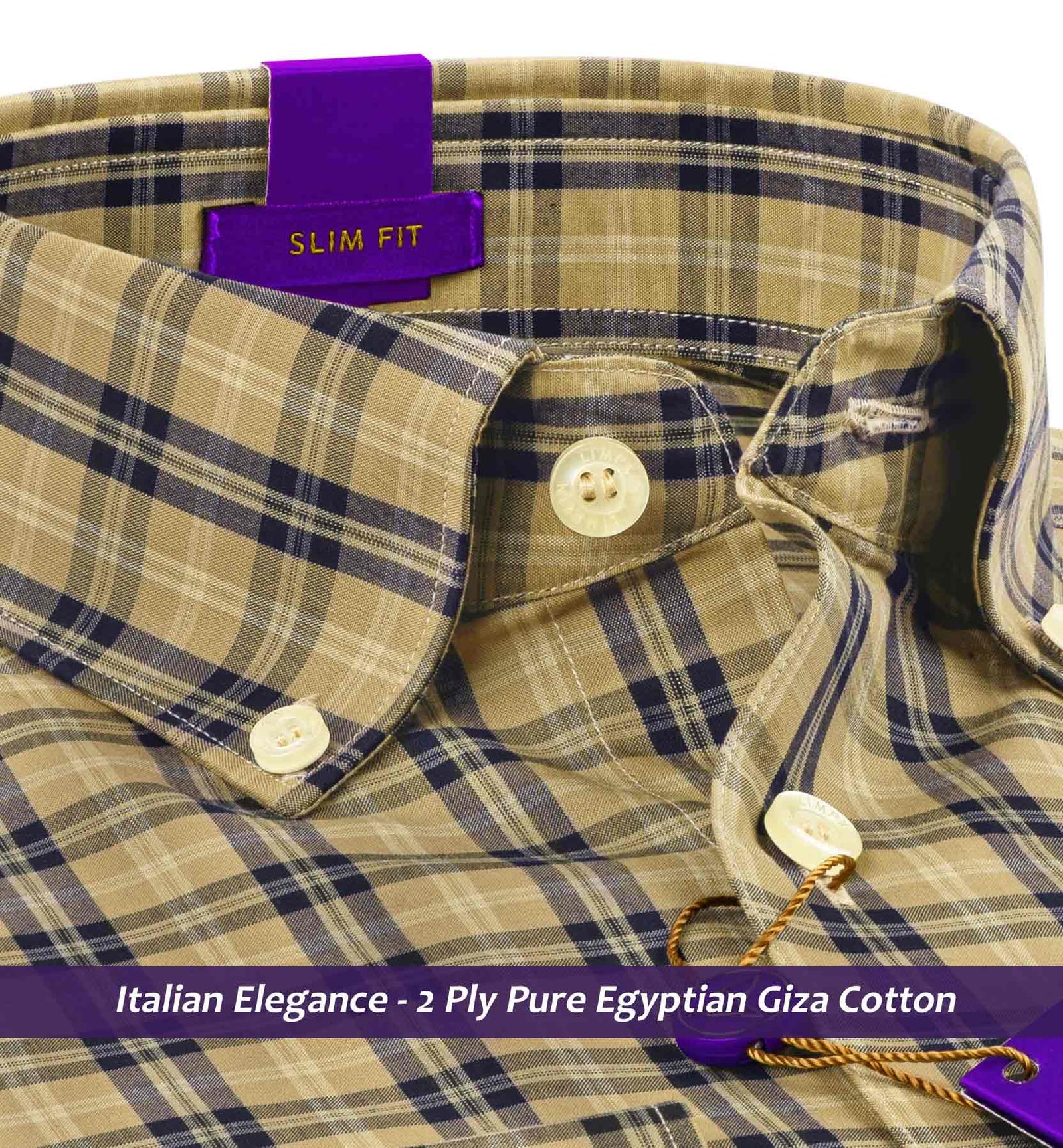 Salisbury- Beige & Navy Check- Button Down