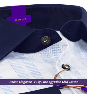 Porus- Cerulean Blue & White Check- Navy Collar
