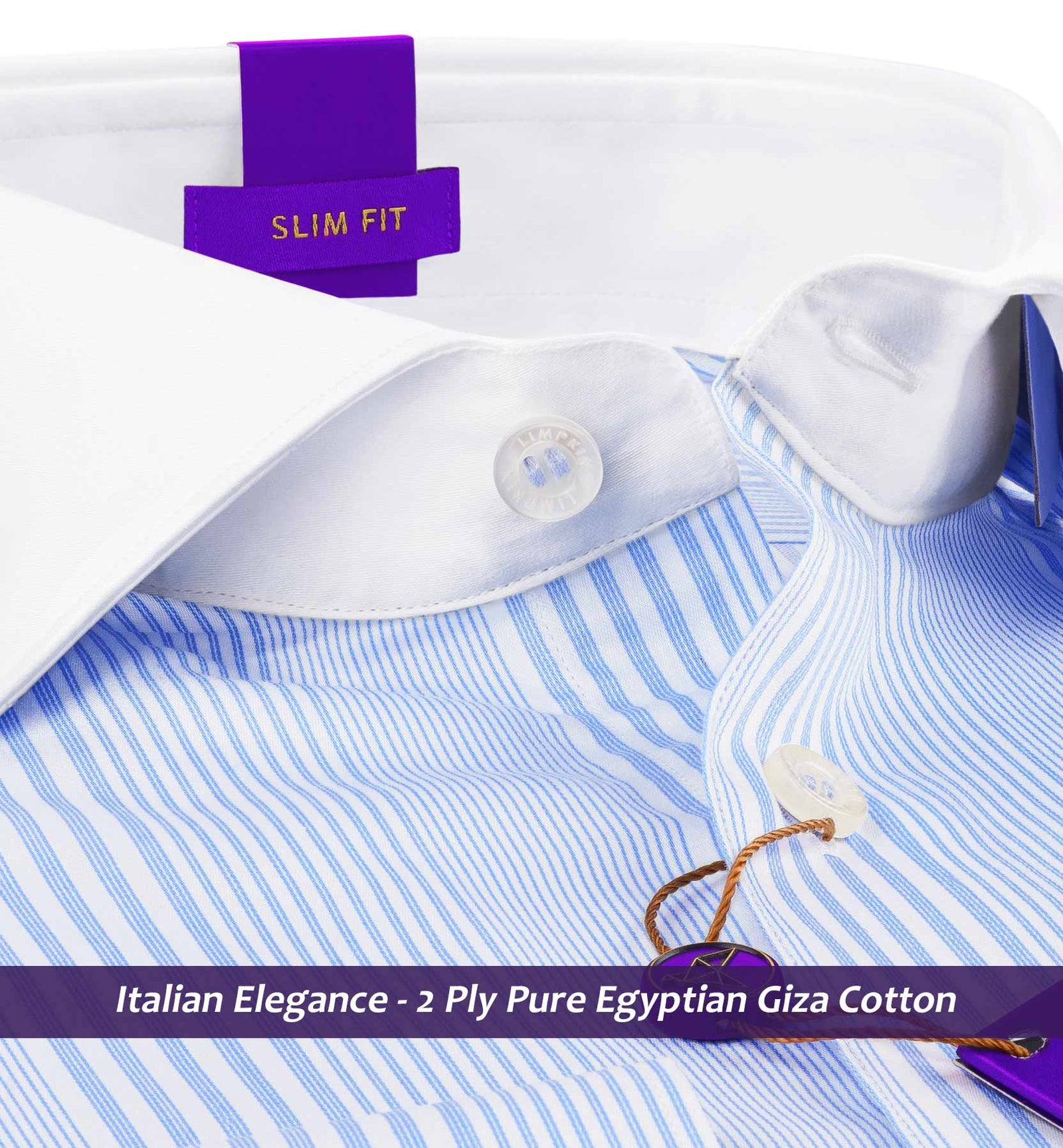 Cleveland- Azure Blue & White Stripe- White Collar