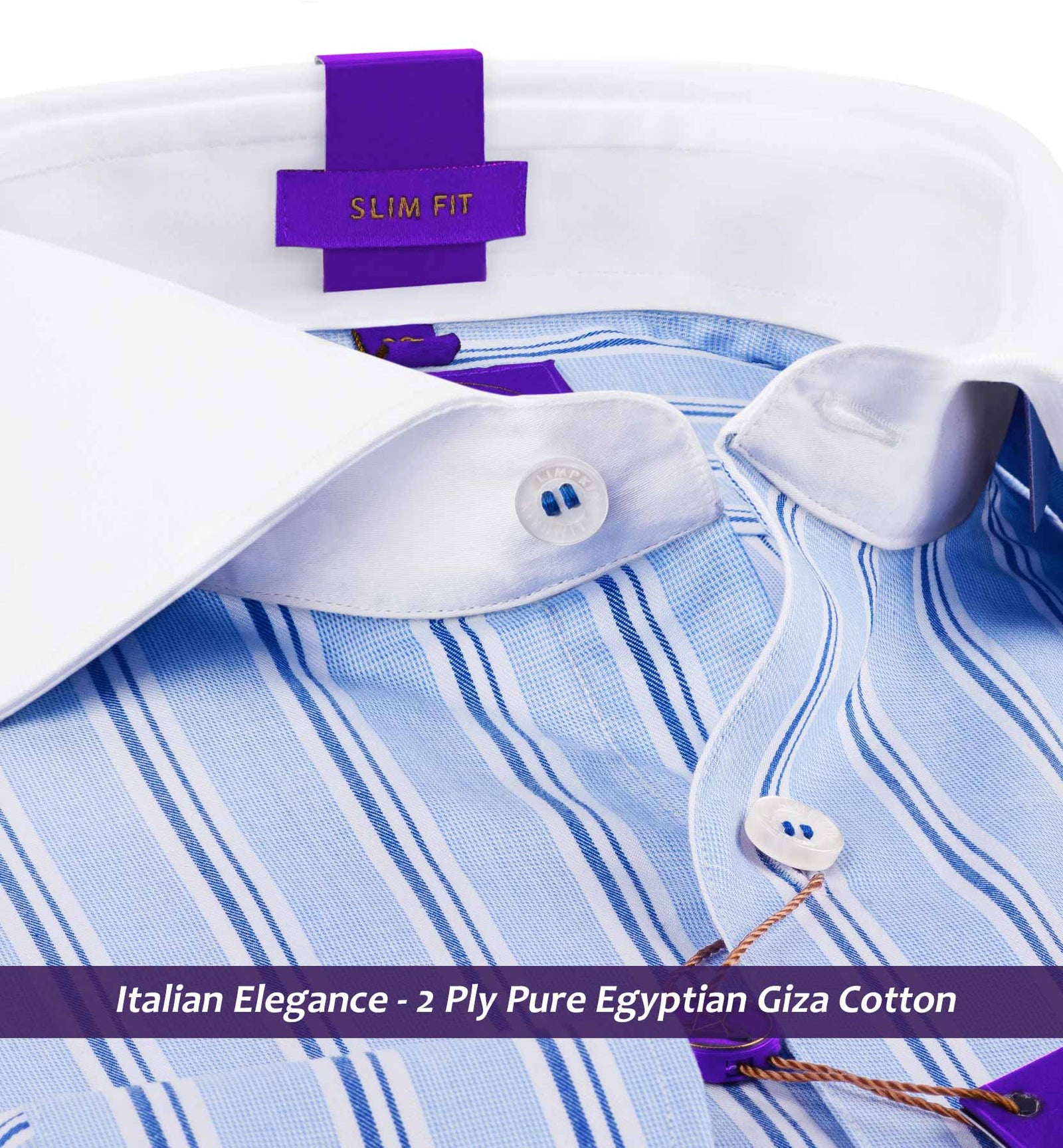 Elmira- Azure Blue & White Stripe- White Collar