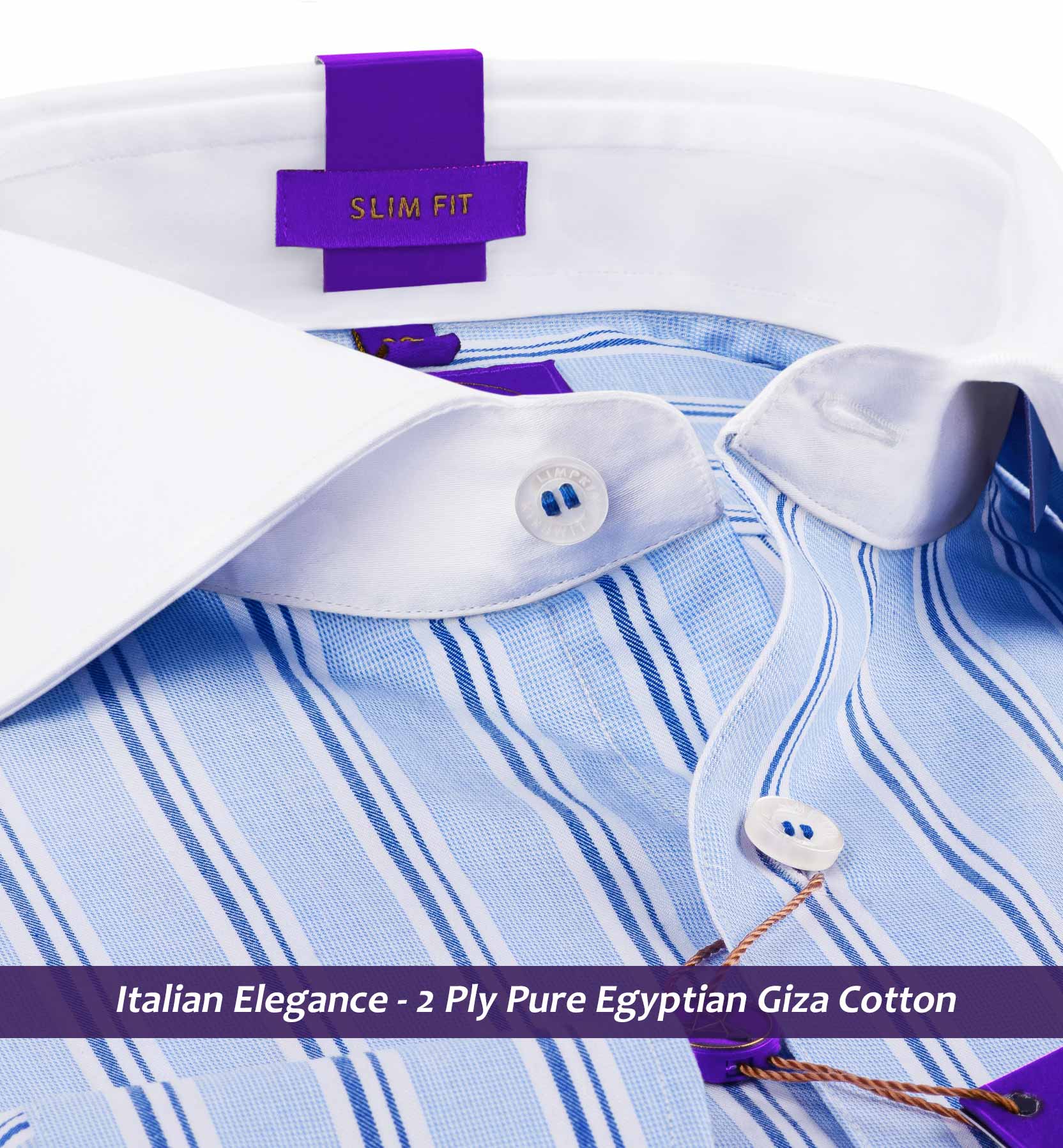 Elmira- Azure Blue & White Stripe- White Collar