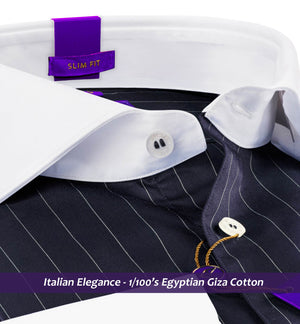 Corsico- Navy & White Stripe- White Collar
