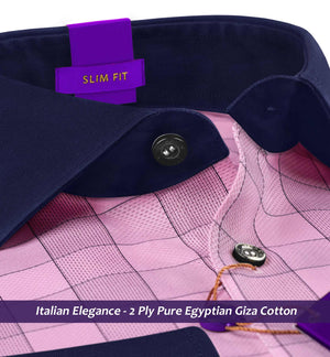 Montana- Flamingo Pink & Grey Check- Navy Collar