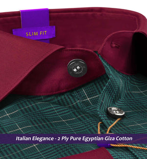 Pengfei- Seaweed Green & Beige Check- Burgundy Collar