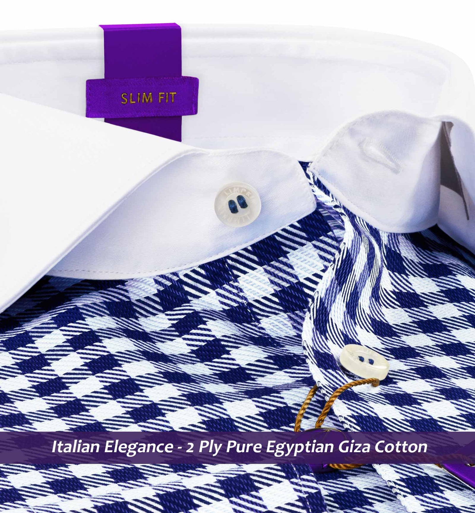 Madrid- Navy & Sky Blue Check- White Collar