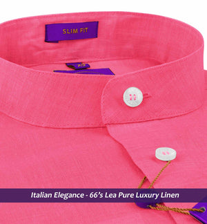 Limnos- Rouge Pink Solid Linen- Mandarin Collar