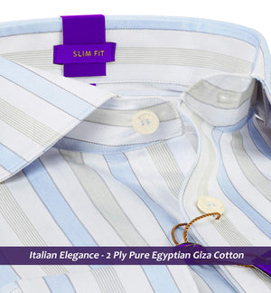 Lorient- Azure Blue & Beige Stripe