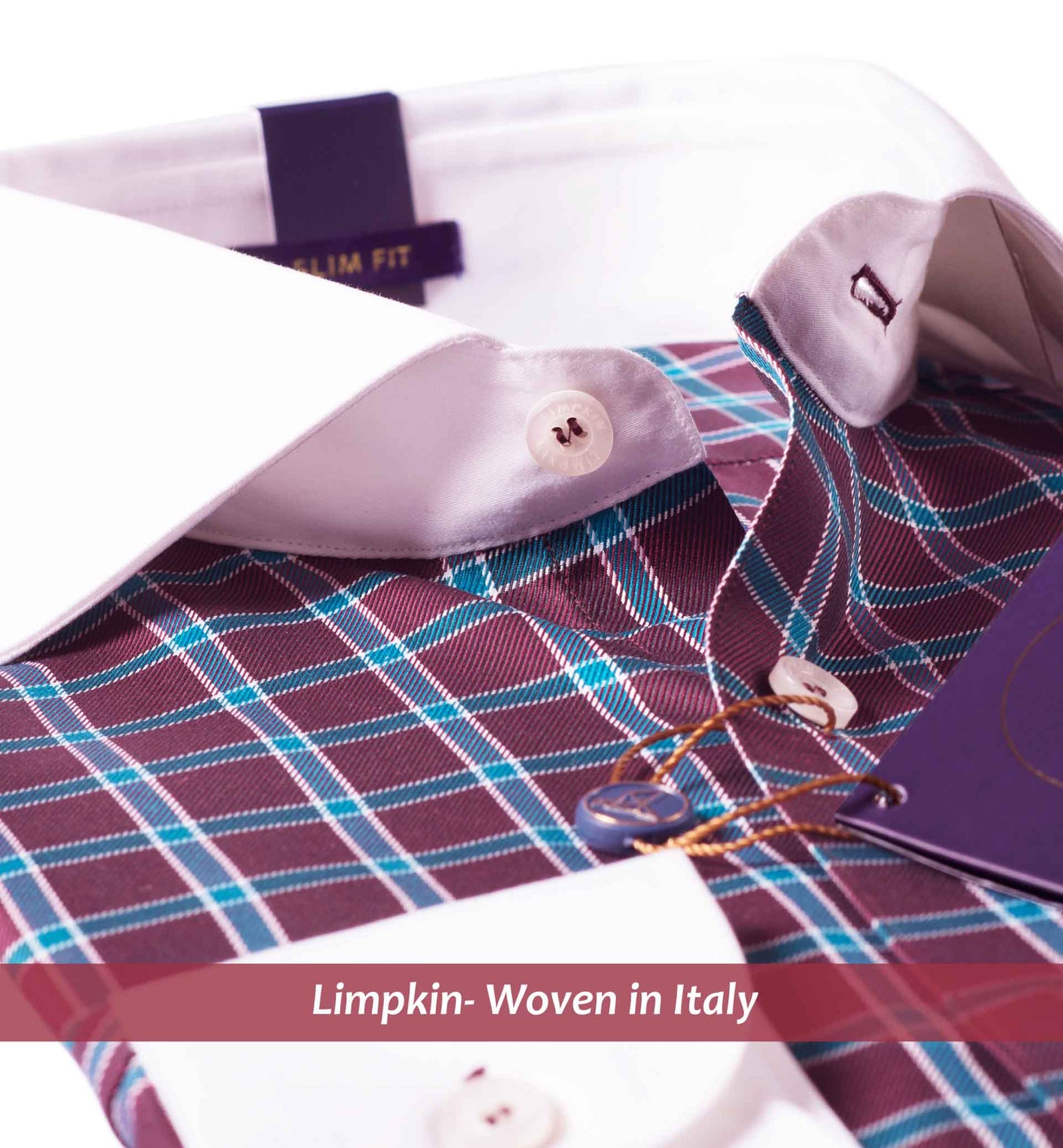 Monaco - Burgundy & Teal Check- White Collar
