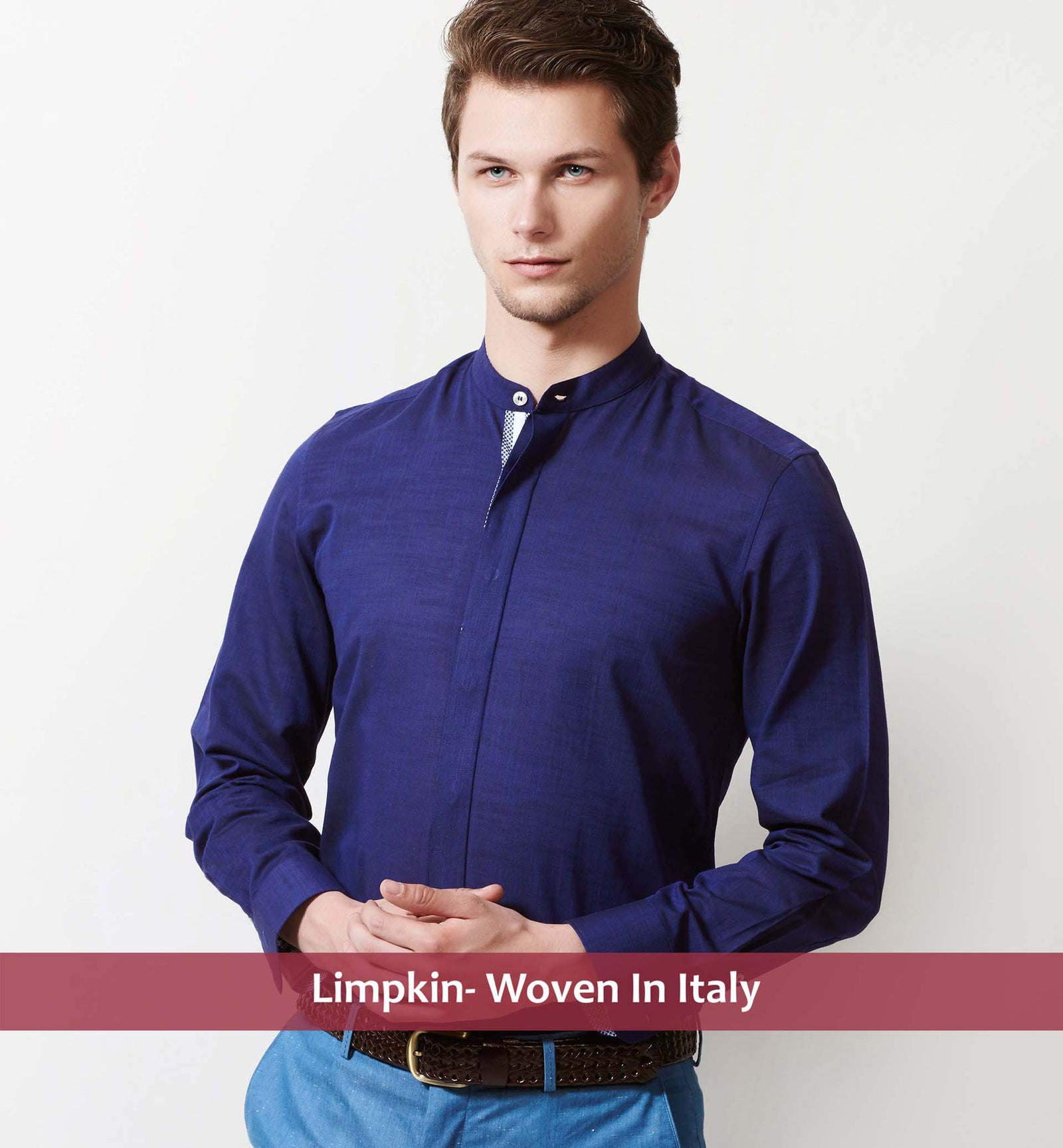 Tripoli- Navy Solid Linen with Print Contrast