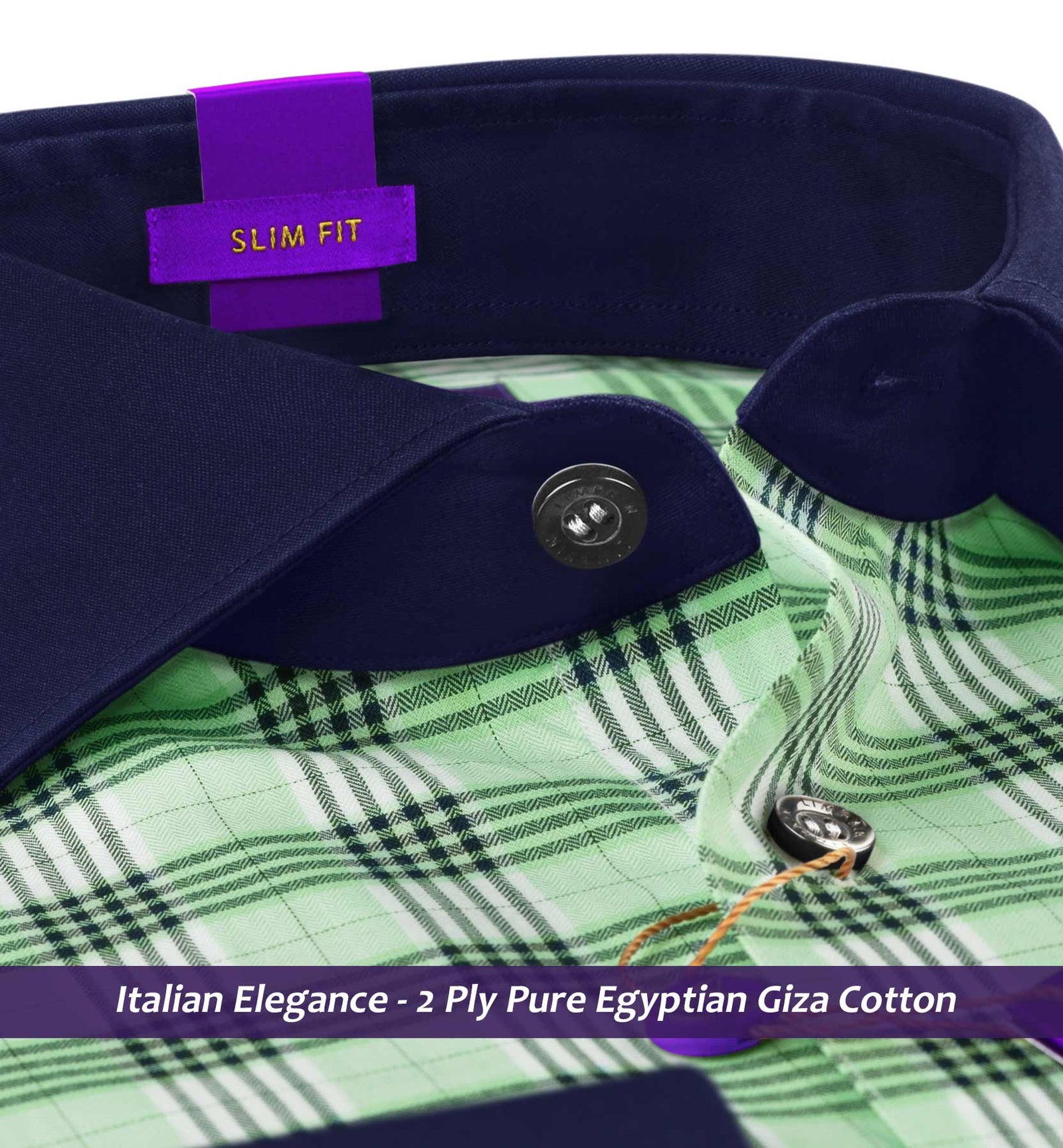 Regina- Mint Green & White Check- Navy Collar