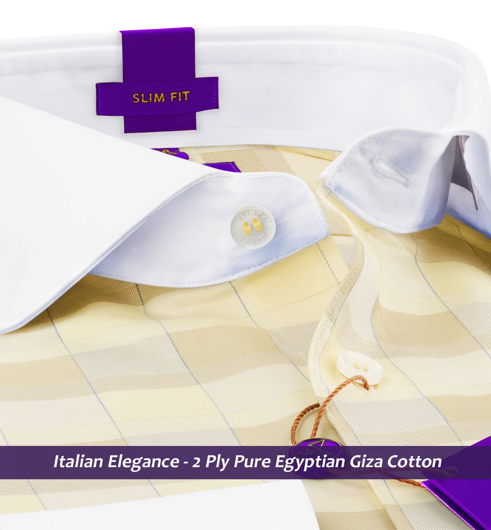 Cairoli- Daffodil Yellow & Beige Check- White Collar