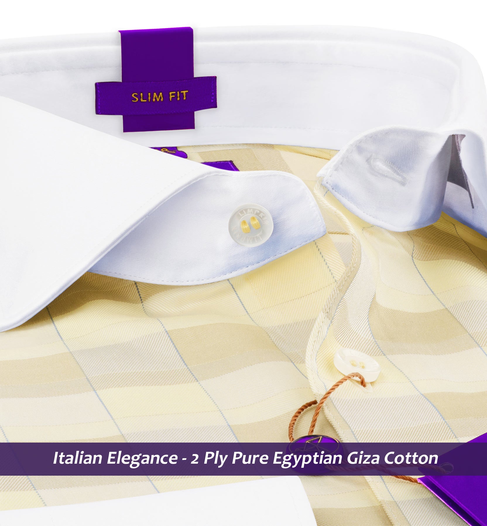 Cairoli- Daffodil Yellow & Beige Check- White Collar