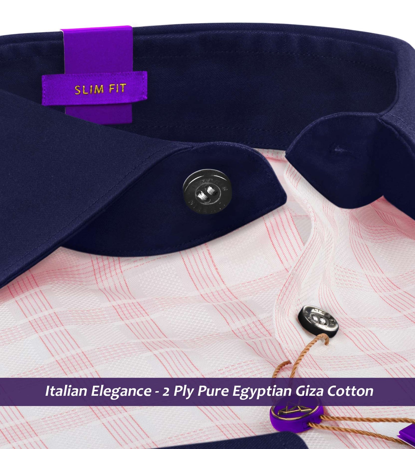Denmark- Flamingo Pink & White Check- Navy Collar